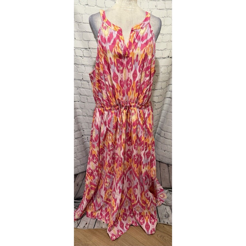 Lane Bryant Pink Orange Ikat Sleeveless Maxi Dress Plus Size 24